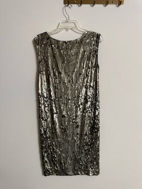 Alice + Olivia Gold Metallic Sequin Shift Dress Medium M